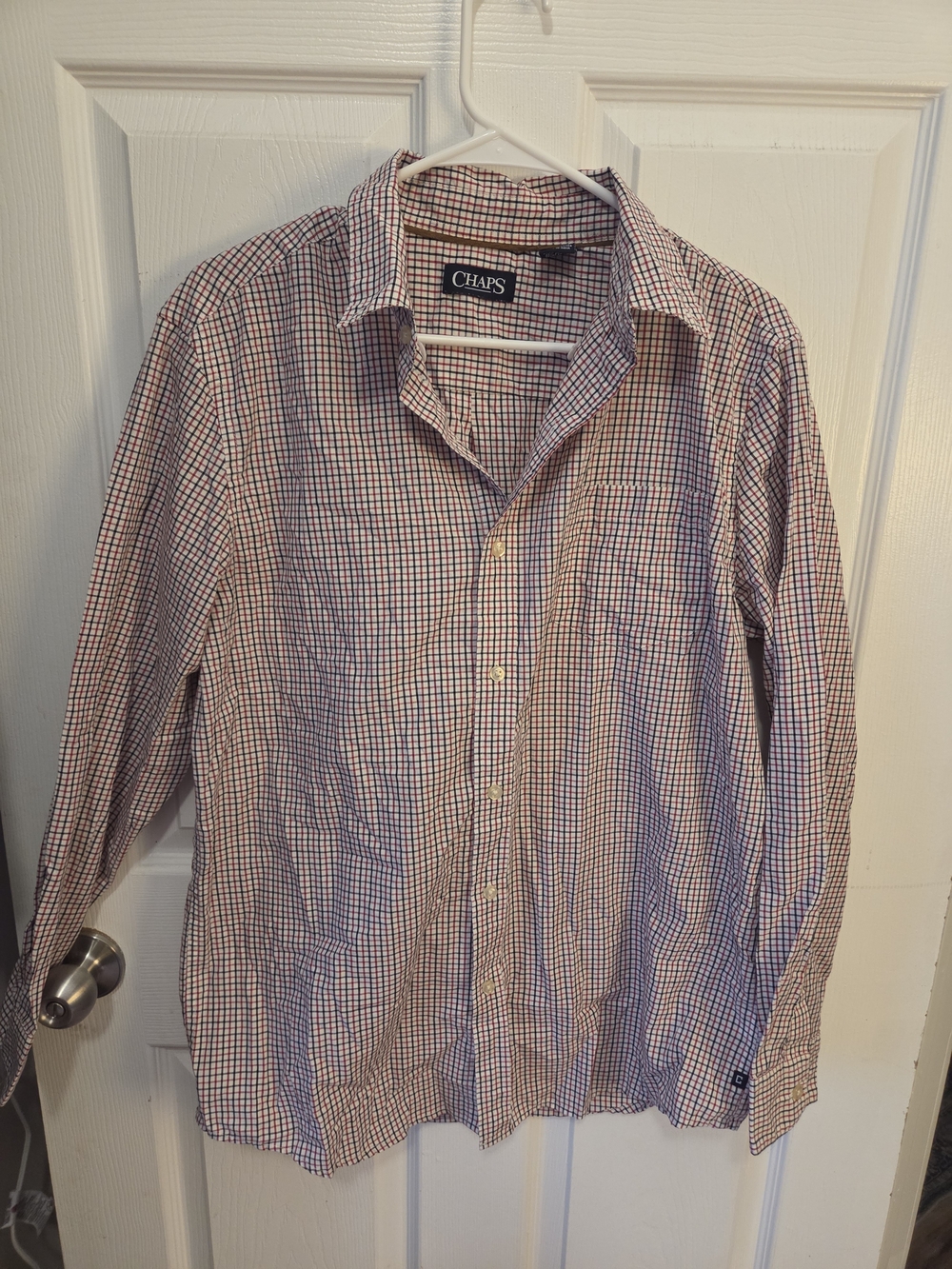 Chaps Men's Red and Blue Checked Button-Down Shirt